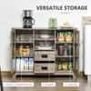Kitchen Sideboard, Glass Door Buffet Cabinet, Server Cupboard with Storage Drawers & Adjustable Shelves for Living Room, Grey