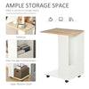 C-Shaped Sofa Side Table Mobile End Table with Storage and Wheels for Living Room, Bedroom, Office, White