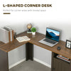L-Shaped Computer Desk with Open Shelf and Storage Cabinet, Corner Writing Desk with Adjustable Shelf, Coffee / Walnut