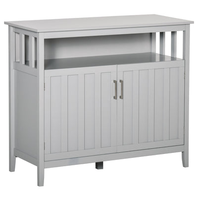 Modern Sideboard Buffet with Ribbed Door, Buffet Cabinet with Anti-Tipping Design and Adjustable Shelves for Kitchen, Buffet Table, Grey