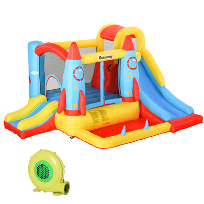 4-in-1 Kids Inflatable Bounce House Jumping Castle with 2 Slides, Climbing Wall, Trampoline & Water Pool Area