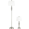 Modern Table Floor Lamp Set of 2 for Living Room, 2 Piece Lamp Set with Linen Lampshade Steel Base for Bedroom, Silver