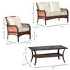 4 PCS Wicker Patio Furniture w/ Two Tier Tea Table & Cushions Outdoor All Weather Conversation Furniture for Backyard Garden