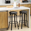 Bar Stools Set of 2, Vintage Barstools with Footrest, Microfiber Cloth Bar Chairs 29" Seat Height with Powder-coated Steel Legs, Dark Grey