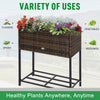 Indoor/Outdoor Rattan Flower Planter Box with Tool Storage Rack Below and Sturdy Elevated Work Area  28" H