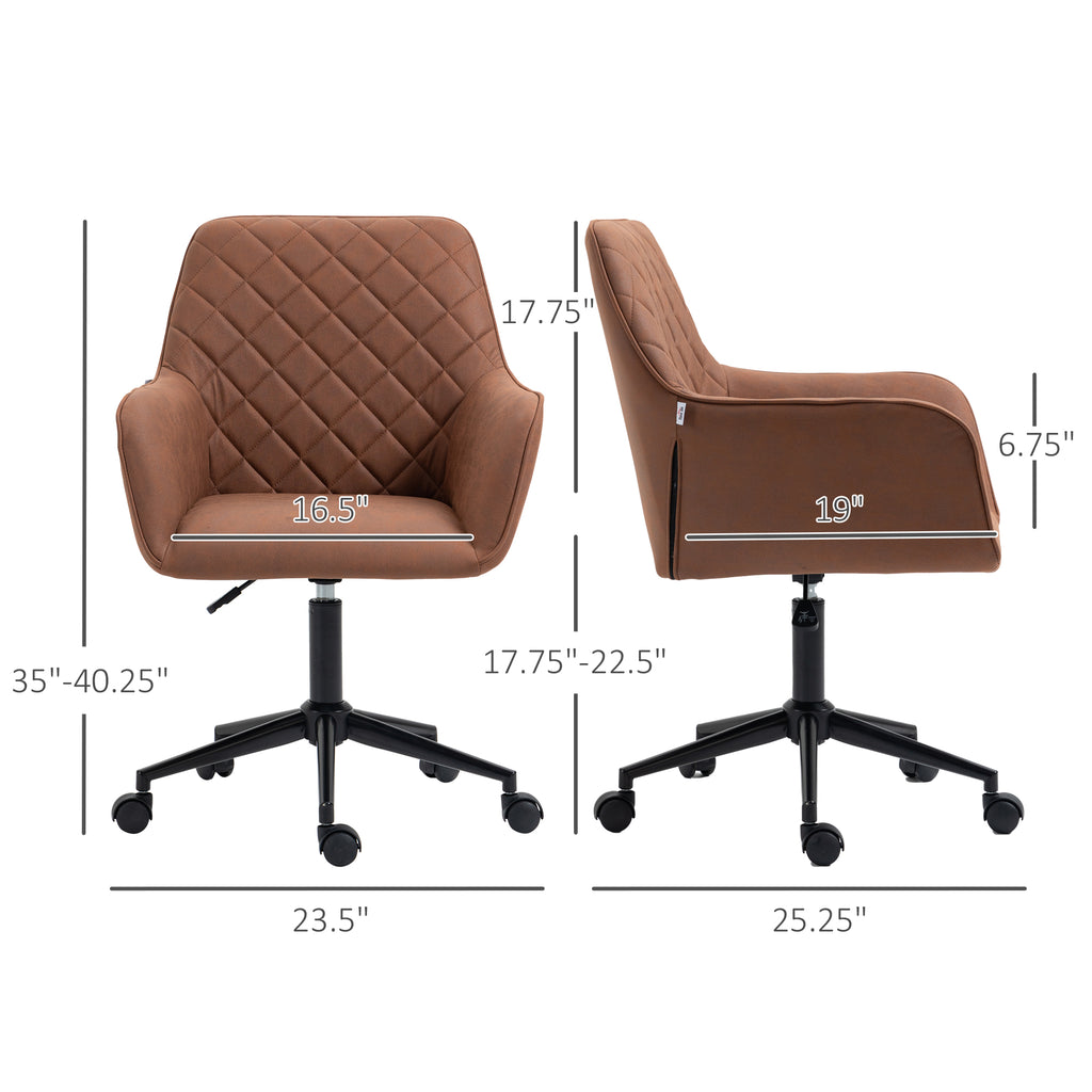 Swivel Office Chair Leather-Feel Fabric Home Study Leisure with Wheels  Brown Argyle