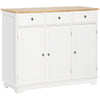 Modern Sideboard Buffet with Rubberwood Top, Buffet Cabinet with 3 Drawers, 3 Cabinets and Adjustable Shelves for Kitchen, Buffet Table, White