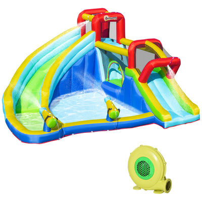 Kids Inflatable Bounce House with Slide, Water Gun, Pool, Climbing Wall with Inflator