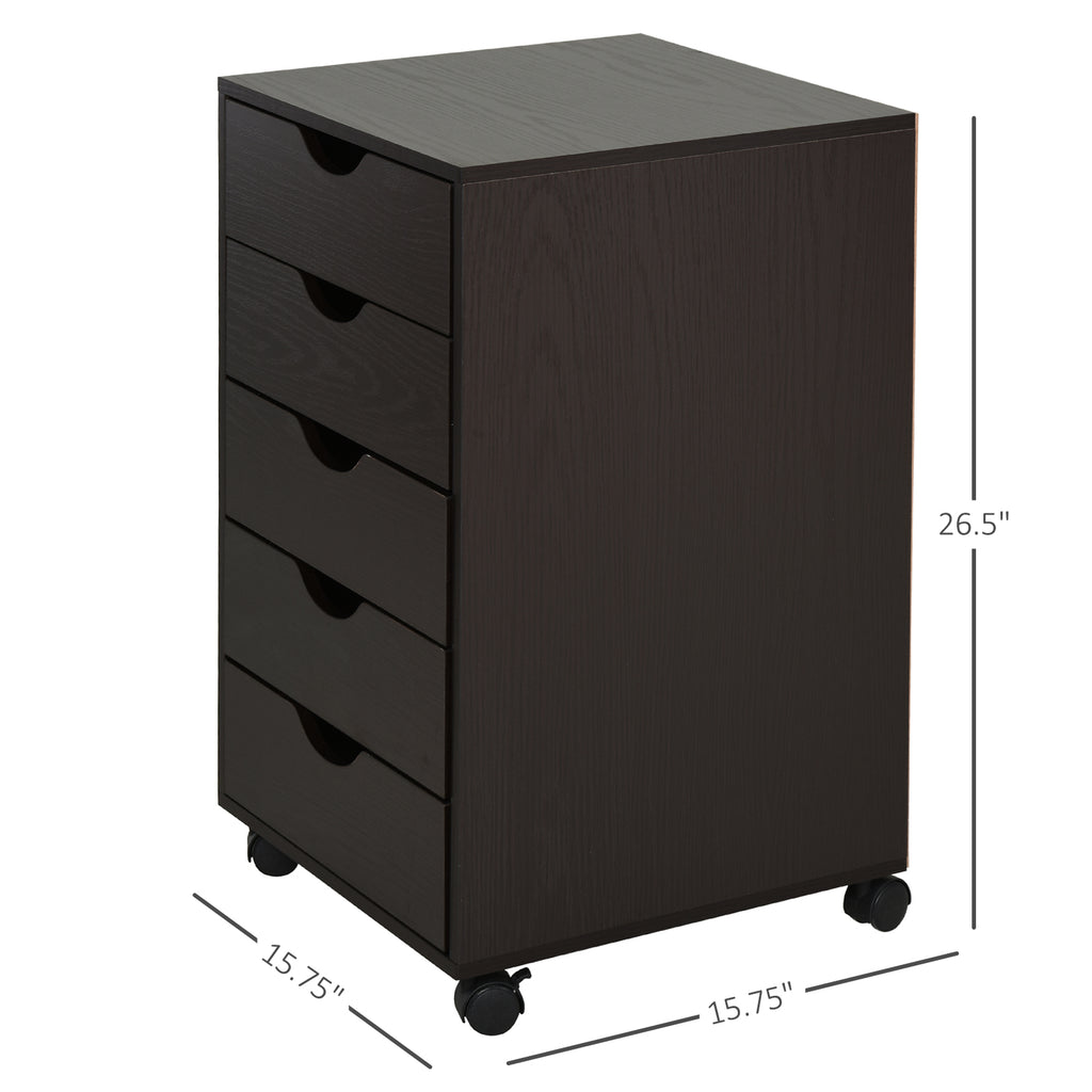 5 Drawer File Cabinet Storage Organizer Filing Cabinet with Nordic Minimalist Modern Style & Wheels, Brown