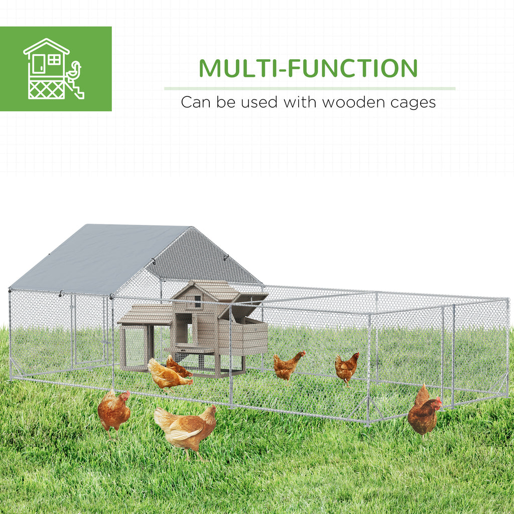 Large Metal Chicken Coop, Walk-in Chicken Runs for Yard with Water-resistant and Anti-UV Cover, Poultry Cage Outdoor for Ducks, Rabbits, Pet Enclosure for Backyard, 19.7' x 9.8' x 6.4'