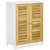 Bathroom Floor Cabinet, Side Storage Organizer Cabinet with Bamboo Doors, Adjustable Shelves for Bathroom, White and Natural