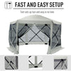 6-Sided Hexagon Pop Up Party Tent Gazebo with Mesh Netting Walls & Shaded Interior, 12' x 12', Beige