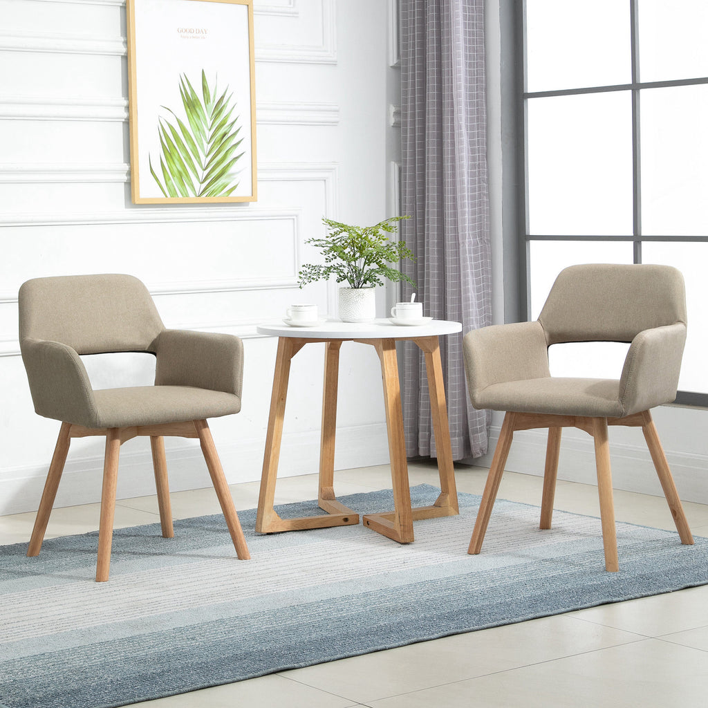 Dining Chairs Set of 2 Home Modern Accent Armchair for Bedroom Living Room with Fabric Surface and Solid Wood Legs, Taupe