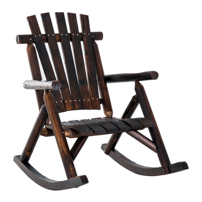 Wooden Rustic Rocking Chair, Indoor Outdoor Adirondack Log Rocker with Slatted Design for Patio, Lawn, Carbonized Color