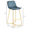 Tall Bar Stools, Set of 2, Velvet-Touch Fabric Bar Chairs, 30.25" Bar Height Stools with Gold-Tone Metal Legs for Dining Area, Home Bar, Blue