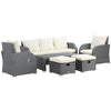 6-Piece Outdoor Rattan Patio Sectional Sofa Set with 3-Seat Couch, 2 Recliners, Ottoman Footrests & Coffee Table, Off-white