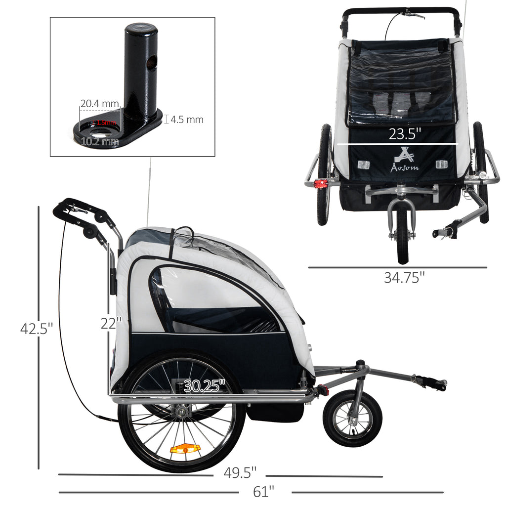 White Elite 360 Swivel Bike Trailer for Kids Double Child Two-Wheel Bicycle Cargo Trailer With 2 Security Harnesses