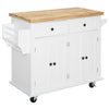Rolling Kitchen Island Cart on Wheels with Rubber Wood Top, Spice Rack, Towel Rack & Drawers for Dining Room, White