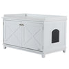 Cat Litter Box Furniture Hidden Litter Box Enclosure Cabinet Indoor Cat Washroom Double-door Nightstand End Table with Cat Hole White