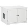 Cat Litter Box Enclosure with Adjustable Partition, Cat Washroom Side Table with Cat Hole, Hidden Litter Box with Double Magnetic Doors, White