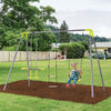 3 in 1 Kids Swing Set Double Face to Face Swing Chair & Glider Set Climbing Ladder Outdoor Heavy Duty Metal Swing Set for Backyard Playground