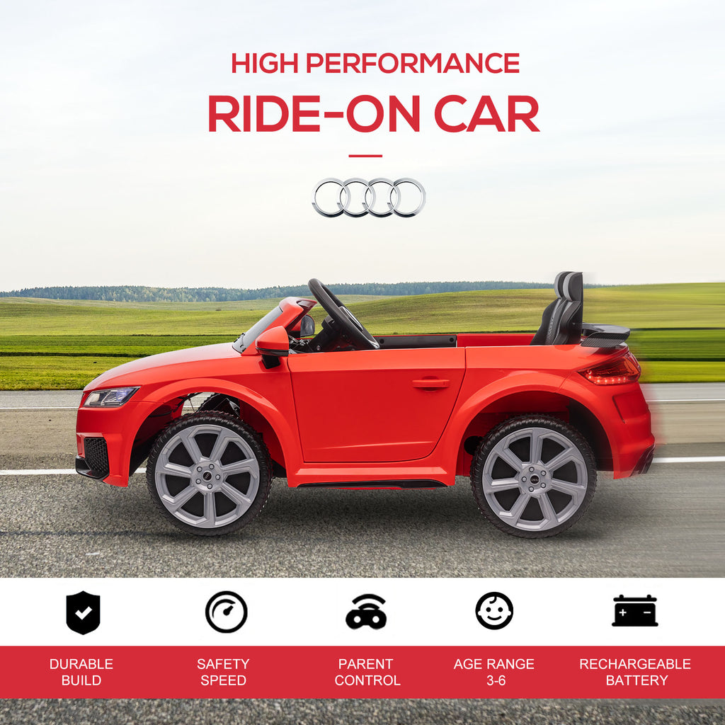 6V Audi TT RS Kids Licensed Ride On Car Toy Battery Powered High/Low Speed with Headlight Music and Remote Control - Red