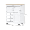 Rolling Kitchen Cart, Kitchen Island with Storage Drawer, 9-bottle Wine Rack, Door Cabinets, Wooden Countertop, White
