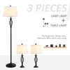 3 Pieces Table Floor Lamp Set with Metal Pole  Round Base and Fabric Lampshade  for Living Room  Dining Room  Bedroom  Black and White