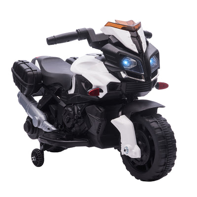 6V Electric Motorcycle for Kids, Dirt Bike, Battery-Powered Ride-On Toy Off-Road Street Bike with Pedal, Headlights, and Training Wheels, White