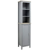 Tall Bathroom Storage Cabinet with 3 Tier Shelf, Cupboard, Door, Free Standing Linen Tower, Slim Side Organizer, Grey