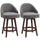 Bar Stools Set of 2, Linen Fabric Kitchen Counter Stools with Nailhead Trim, Rubber Wood Legs and Footrest for Dining Room, Counter, Dark Grey