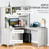 L-Shaped Desk with Hutch, Computer Desk with Drawers, Home Office Corner Desk Study Workstation Table with Storage Cabinets Shelves, Grey