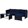 3-Piece Rattan Patio Furniture Sofa Set Conversation Set, Sectional Lounge Chaise Cushioned for Garden Poolside or Porch Lounging, Blue