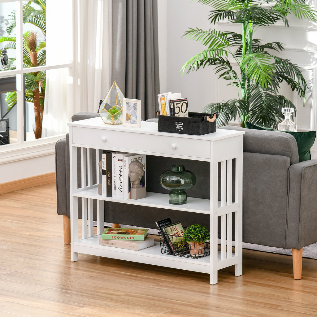 Console Table with Drawers and 2 Shelves Modern Sofa Table for Entryway Living Room Bedroom White