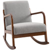 Upholstered Rocking Armchair with Wood Base and Linen Fabric Padded Seat for Living Room, Grey