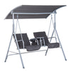 2 Person Porch Covered Swing Outdoor with Canopy, Table and Storage Console, Grey