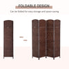 6' Tall Wicker Weave 4 Panel Room Divider Wall Divider, Brown