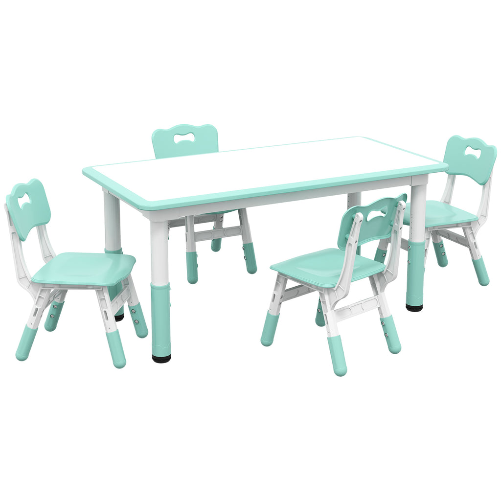 Kids Table and Chair Set with 4 Chairs, Adjustable Height, Easy to Clean Table Surface, for 1.5 - 5 Years Old, Green