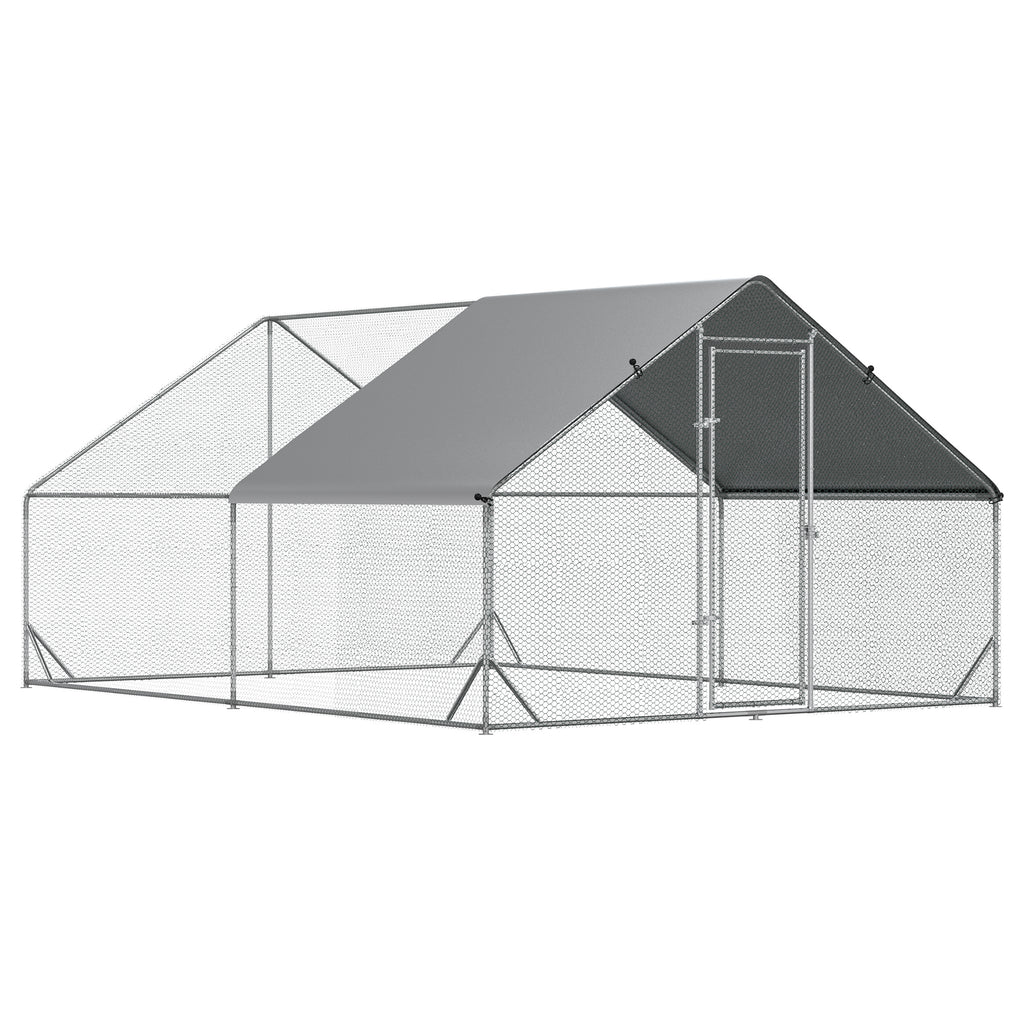 Large Metal Chicken Coop, Walk-in Poultry Cage Galvanized Hen Playpen with Cover and Lockable Door for Backyard Farm, 10' x 13' x 6.5', Silver
