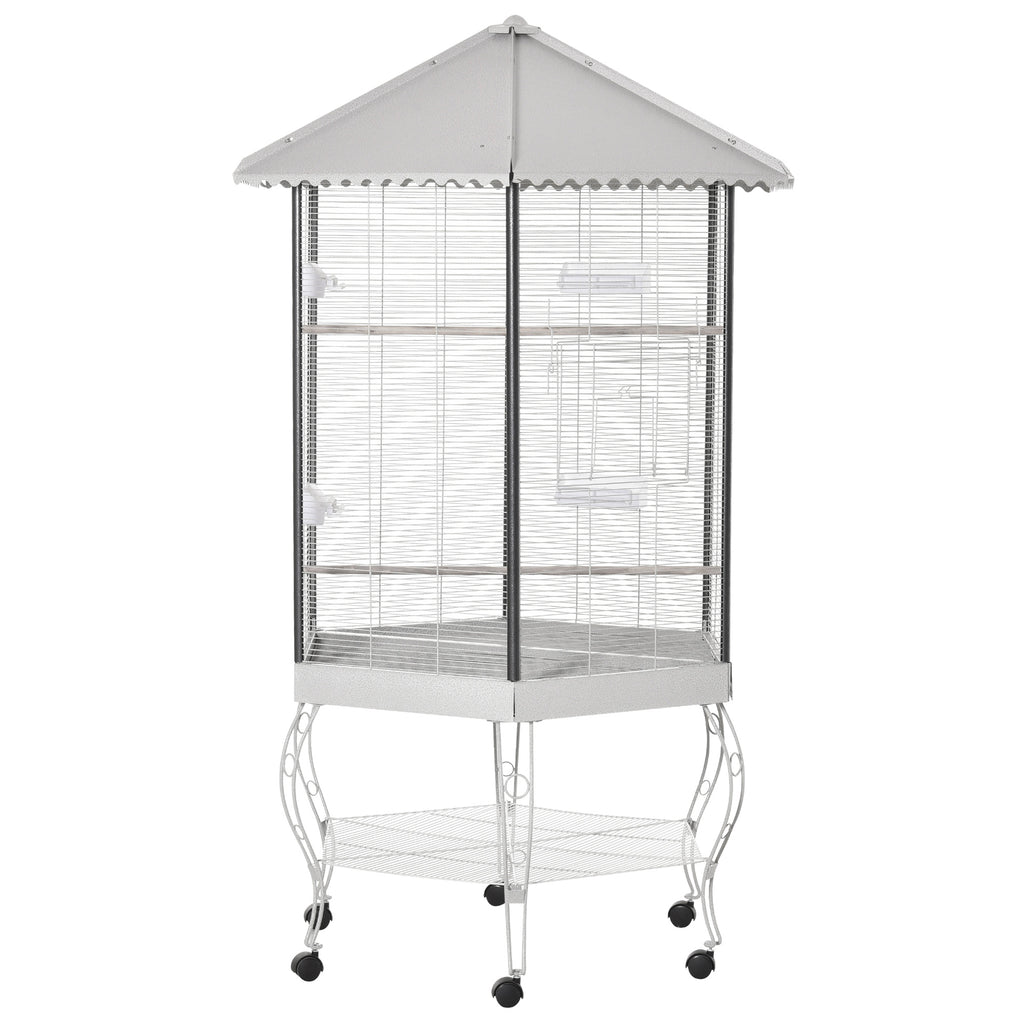 76" Flight Bird Cage Hexagon Covered Canopy Portable Aviary With Storage