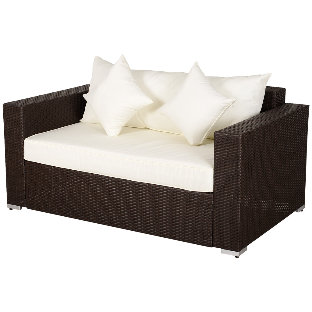 Outdoor PE All-Weather Rattan Loveseat Couch with 2 Throw Pillows & Comfortable Cushions in an Elegant Style