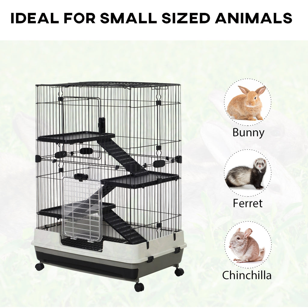 32"L 4-Level Small Animal Cage Rabbit Hutch with Universal Lockable Wheels, Slide-out Tray for Bunny, Chinchillas, Ferret, Black