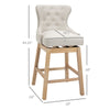 Upholstered Fabric Bar Height Bar Stools, 180° Swivel Nailhead-Trim Pub Chairs, 30" Seat Height with Rubber Wood Legs, Set of 4, Cream