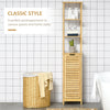 Bathroom Floor Cabinet with 3 Shelves and Cupboard, Slim and Freestanding Linen Tower with Storage, Natural