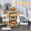 Bamboo Rolling Kitchen Island Trolley Storage Cart with Granite Top, a Slide-Out Basket & Wine Storage Rack