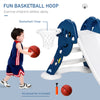 Indoor/Outdoor Kids Toy Slide with a Safety Triangle Design, Texturized Steps, & Side Basketball Hoop - Blue