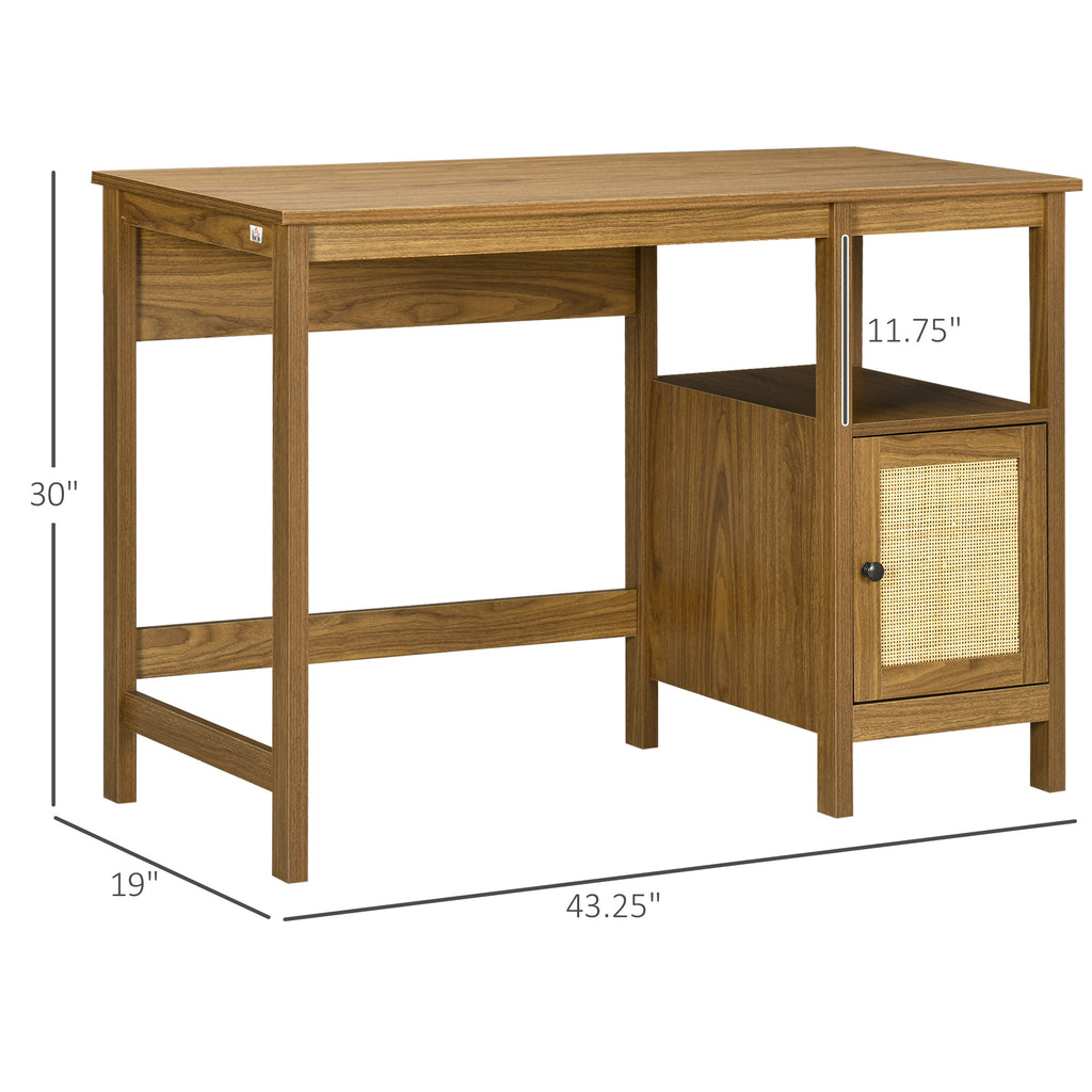Computer Desk with Storage, Home Office Workstation Table with Open Shelf and Cabinet, Light Walnut