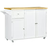 Rolling Kitchen Island on Wheels, Utility Serving Cart with Rubber Wood Top, Towel Rack, Storage Cabinet, Drawer, White