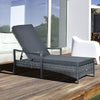 Patio Wicker Single Sun Lounger, Dual PE Rattan Weave Outdoor, 4-Level Adjustable Backrest w/ Removeable & Washable Cushion, Dark Grey