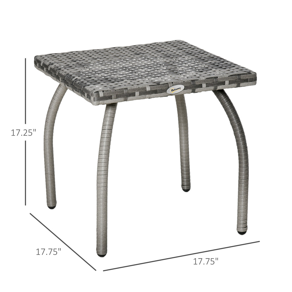 Rattan Wicker Side Table, End Table with All-Weather Material for Outdoor, Garden, Balcony, or Backyard, Gray